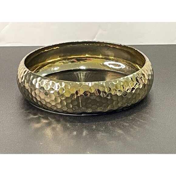 Vintage Golden Bangle Bracelet With Hand Hammered Look Design - Picture 3 of 4